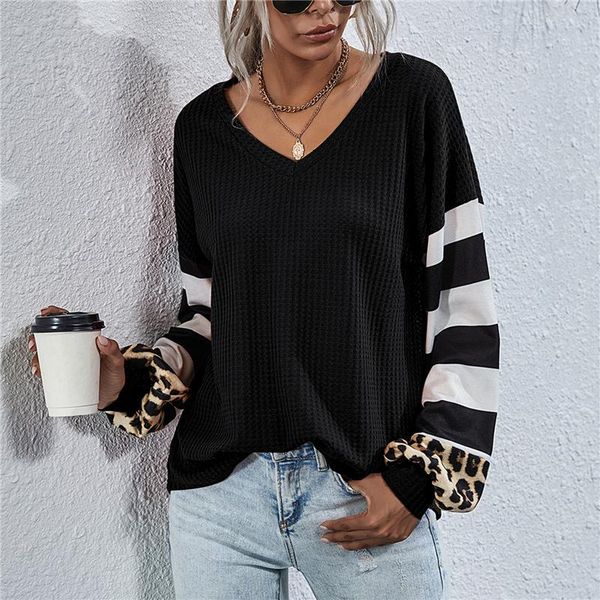 women's t-shirt autumn stripe t shirt women leopard patchwork casual v neck long sleeves pullover streetwear ladies loose, White
women's t-shirt autumn stripe t shirt women leopard patchwork casual v neck long sleeves pullover streetwear ladies loose, White