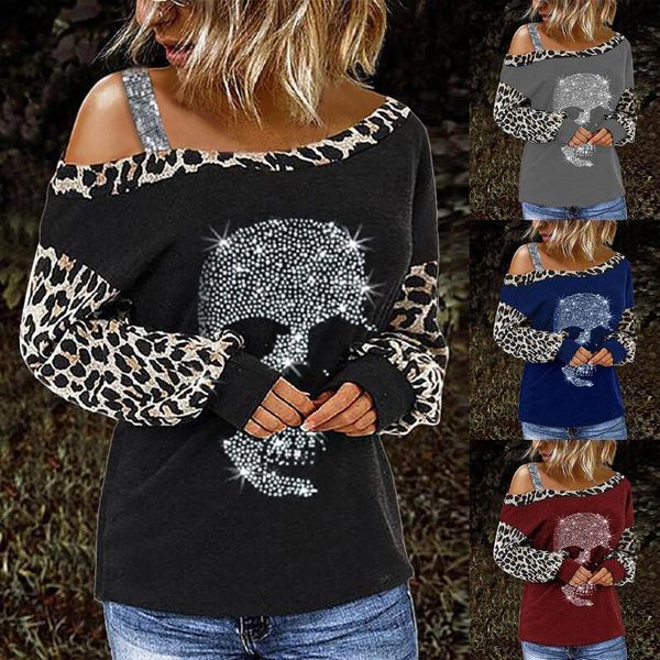 women's blouses & shirts fashion diamonds skull blouse cold shoulder tee female women long sleeve shirt blusas femininas clothing pull, White
women's blouses & shirts fashion diamonds skull blouse cold shoulder tee female women long sleeve shirt blusas femininas clothing pull, White