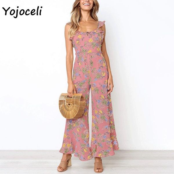 women's jumpsuits & rompers yojoceli chic floral print ruffle jumpsuit women wide leg boho beach female streetwear, Black;white
women's jumpsuits & rompers yojoceli chic floral print ruffle jumpsuit women wide leg boho beach female streetwear, Black;white