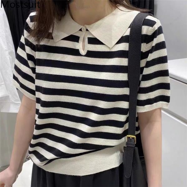 korean striped knitted women t shirt summer short sleeve turn-down collar tees fashion casual ladies t-shirt 210514, White
korean striped knitted women t shirt summer short sleeve turn-down collar tees fashion casual ladies t-shirt 210514, White