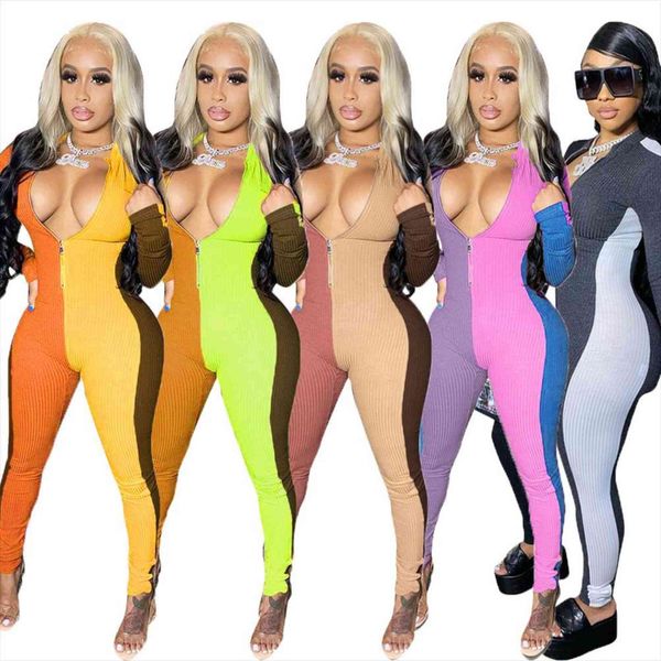 colorful patchwork ribbed skinny women jumpsuit long sleeve zipper up one piece playsuit overalls casual fitness sporty outfits, Black;white
colorful patchwork ribbed skinny women jumpsuit long sleeve zipper up one piece playsuit overalls casual fitness sporty outfits, Black;white