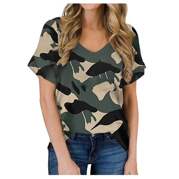 women's t-shirt camouflage casual printed women short sleeve v-neck graphic tees summer pocket t-shirts femme camisetas, White
women's t-shirt camouflage casual printed women short sleeve v-neck graphic tees summer pocket t-shirts femme camisetas, White
