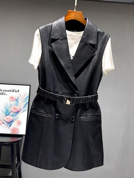 women's leather & faux autumn designer genuine sleeveless jakcets chic sheepskin waistcoat c968, Black
women's leather & faux autumn designer genuine sleeveless jakcets chic sheepskin waistcoat c968, Black