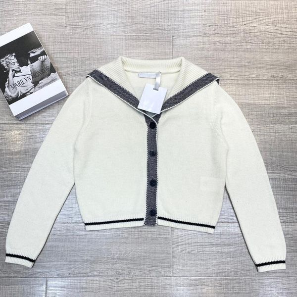 women's sweaters 2021 autumn/winter brand fashion simple navy style sailor collar loose long sleeve knitted cashmere cardigan women, White;black
women's sweaters 2021 autumn/winter brand fashion simple navy style sailor collar loose long sleeve knitted cashmere cardigan women, White;black