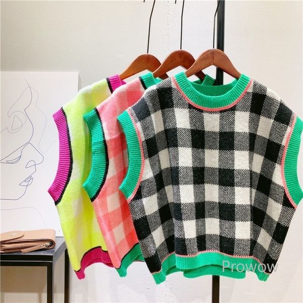 knits contrast candy plaid women o-neck knit vest sleeveless pullover sweater spring autumn students, White
knits contrast candy plaid women o-neck knit vest sleeveless pullover sweater spring autumn students, White