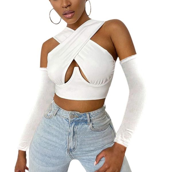 women's t-shirt 6-color women fashion solid color hollow halterneck cross cuffless sleeveless split sleeves nightclub, White
women's t-shirt 6-color women fashion solid color hollow halterneck cross cuffless sleeveless split sleeves nightclub, White