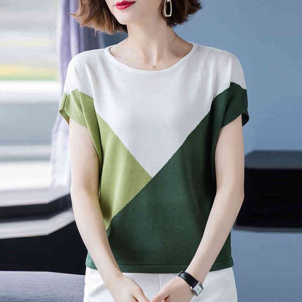 women's t-shirt summer short sleeve contrast color knitted women fashion loose knitwear tee casual o-neck thin pullover female nd6, White
women's t-shirt summer short sleeve contrast color knitted women fashion loose knitwear tee casual o-neck thin pullover female nd6, White