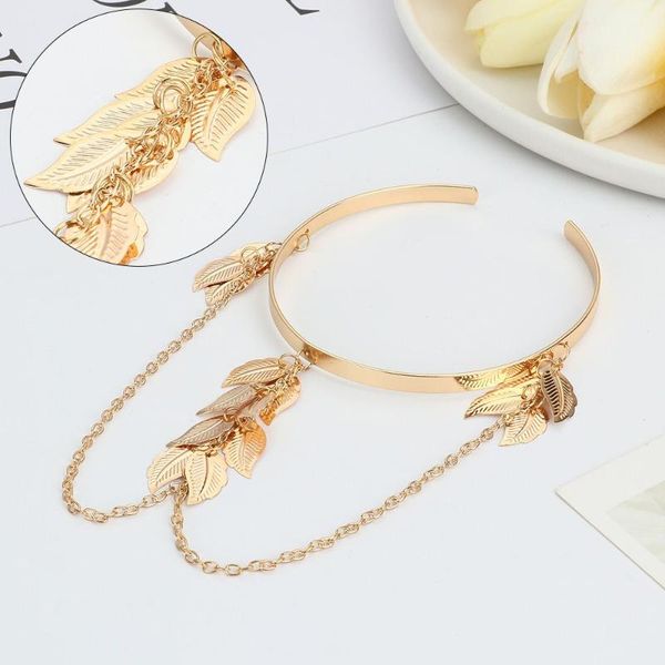 link, chain fashion round-shape bangle metal leaves jewelry arm upper bracelet leaf tassel pendants decor, Black
link, chain fashion round-shape bangle metal leaves jewelry arm upper bracelet leaf tassel pendants decor, Black