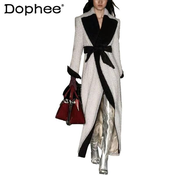 women's wool & blends runway color contrast belt waist long coat autumn winter cashmere women thick warm trench female overcoat, Black
women's wool & blends runway color contrast belt waist long coat autumn winter cashmere women thick warm trench female overcoat, Black