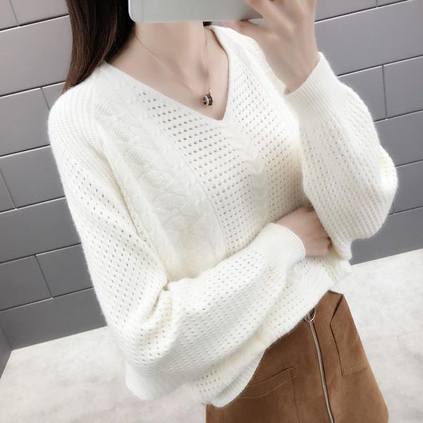 knitted sweater women 2021 autumn winter solid color long sleeve pullovers fashion loose v-neck hollow female women's sweaters, White;black
knitted sweater women 2021 autumn winter solid color long sleeve pullovers fashion loose v-neck hollow female women's sweaters, White;black