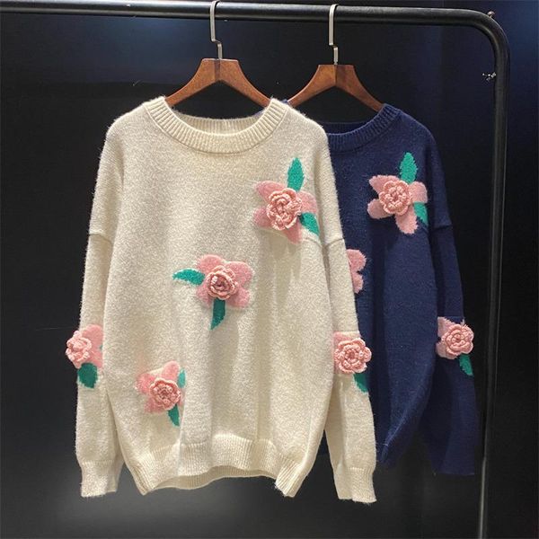 women's sweaters fall 2021 women o-neck knit pullovers three-dimensional embroidered flower aesthetic sweater loose pull femme, White;black
women's sweaters fall 2021 women o-neck knit pullovers three-dimensional embroidered flower aesthetic sweater loose pull femme, White;black