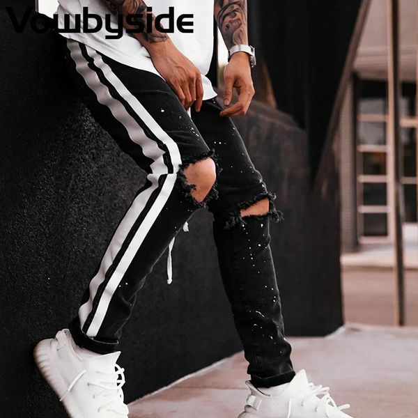 chic side stripes ripped holes skinny jeans men casual drawstring denim pants streetwear men's, Blue
chic side stripes ripped holes skinny jeans men casual drawstring denim pants streetwear men's, Blue