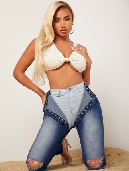 sxy ripped skinny 2 in 1 jeans d8ls#, Blue