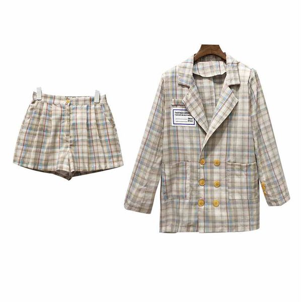 women pink apricot plaid notch collar double-breasted blazer empire shorts pant casual loose two pieces set t0193 210514, White
women pink apricot plaid notch collar double-breasted blazer empire shorts pant casual loose two pieces set t0193 210514, White