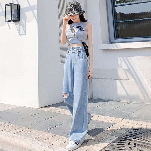 women's jeans broken denim wide-leg pants high waist drape tall loose mopping wind summer thin section, Blue
women's jeans broken denim wide-leg pants high waist drape tall loose mopping wind summer thin section, Blue