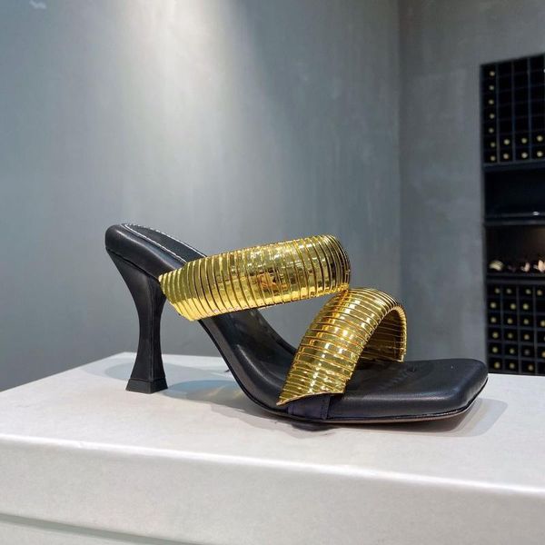slippers gold leather women summer runway shoes ladies slides with heels footwears females brand flip flops, Black
slippers gold leather women summer runway shoes ladies slides with heels footwears females brand flip flops, Black