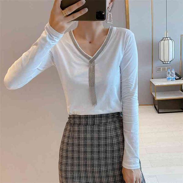 v-neck beading t-shirt women clothes tee shirt femme long sleeve t shirt tshirt cotton korean style white 210507
v-neck beading t-shirt women clothes tee shirt femme long sleeve t shirt tshirt cotton korean style white 210507