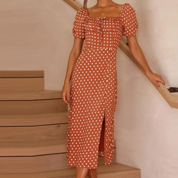 women's swimwear dress 2021 summer fashion printed beach women square neck short sleeve polka dot slim slit, White;black
women's swimwear dress 2021 summer fashion printed beach women square neck short sleeve polka dot slim slit, White;black