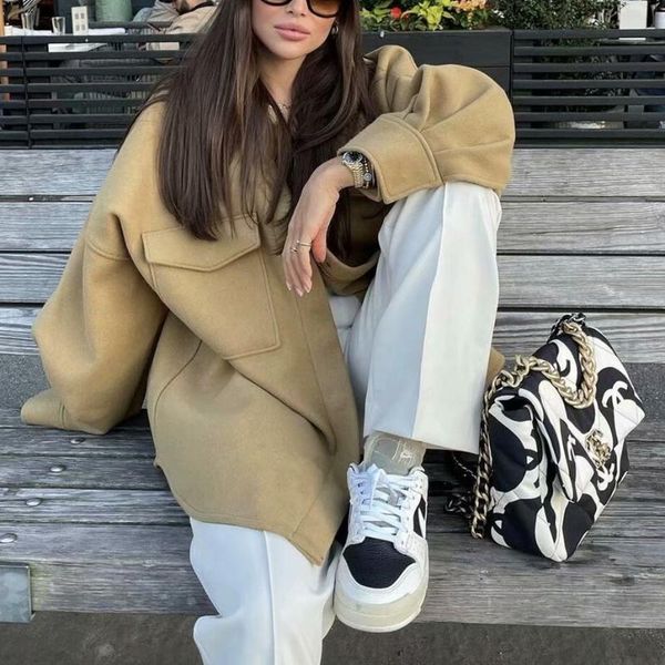 women's jackets zxqj women loose camel jacket 2021 autumn fashion ladies casual chic outwear femal solid color long sleeve short coat, Black;brown
women's jackets zxqj women loose camel jacket 2021 autumn fashion ladies casual chic outwear femal solid color long sleeve short coat, Black;brown