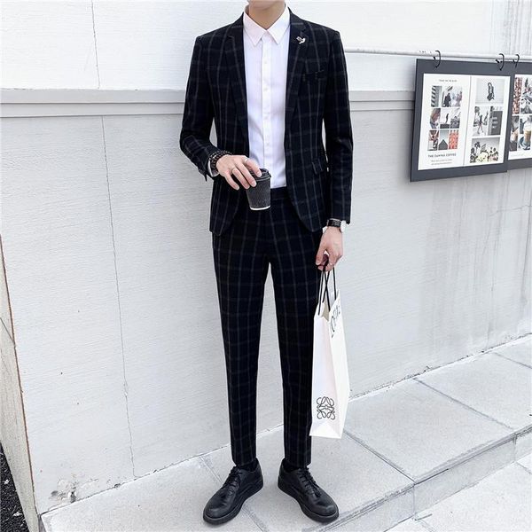 men's suits & blazers plaid korean style slim fashion thin section breathable high-quality professional wear 2-piece suit 2021, White;black
men's suits & blazers plaid korean style slim fashion thin section breathable high-quality professional wear 2-piece suit 2021, White;black