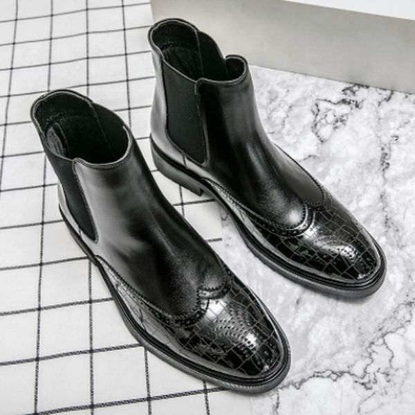 classic daily business dress boots men pu leather comfort cover foot low heel block carved chelsea gentleman english style dh322, Black
classic daily business dress boots men pu leather comfort cover foot low heel block carved chelsea gentleman english style dh322, Black