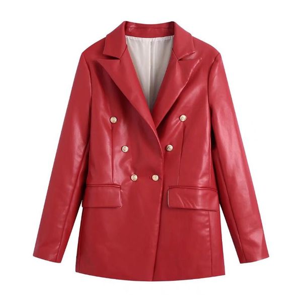 women's leather & faux krsb autumn red pu double-breasted pockets long-sleeved warm loose suit jacket high street style, Black
women's leather & faux krsb autumn red pu double-breasted pockets long-sleeved warm loose suit jacket high street style, Black