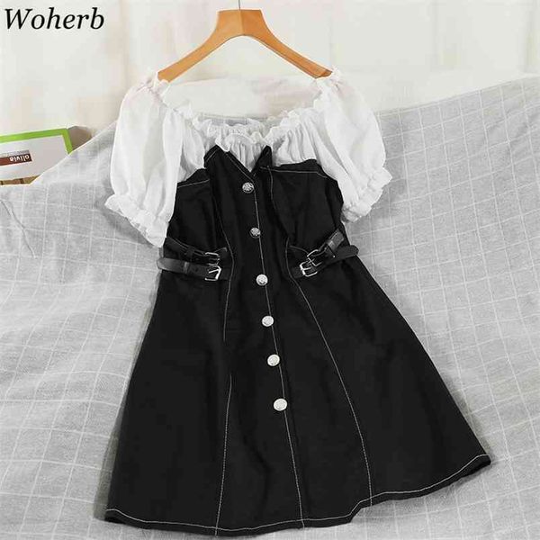 summer dress women a-line o neck puff sleeve single breasted vestidos korean temperament robe patchwork mini dresses 210519, Black;gray
summer dress women a-line o neck puff sleeve single breasted vestidos korean temperament robe patchwork mini dresses 210519, Black;gray