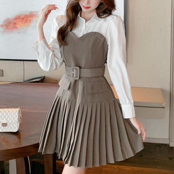casual dresses women fashion turn down collar a line robe contrast color patchwork long sleeve pleated mini high waist vestidos sashes, Black;gray
casual dresses women fashion turn down collar a line robe contrast color patchwork long sleeve pleated mini high waist vestidos sashes, Black;gray