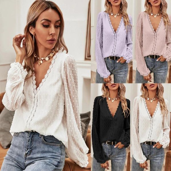 women's blouses & shirts women summer casual basic chiffon lace blouse shirt long sleeve s~xl, White
women's blouses & shirts women summer casual basic chiffon lace blouse shirt long sleeve s~xl, White