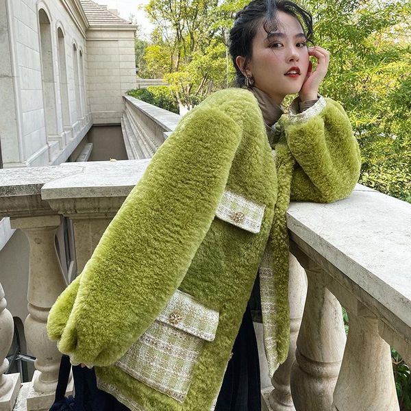 women's fur & faux coat ladies imitation lambswool splicing tweed outerwear vintage ins elegant 2021 winter jacket korean, Black
women's fur & faux coat ladies imitation lambswool splicing tweed outerwear vintage ins elegant 2021 winter jacket korean, Black