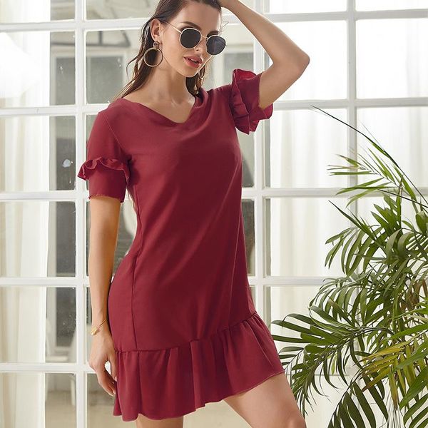 casual dresses 2021 fashion trend solid color v-neck ruffle short-sleeved pleated dress women european and american style, Black;gray
casual dresses 2021 fashion trend solid color v-neck ruffle short-sleeved pleated dress women european and american style, Black;gray