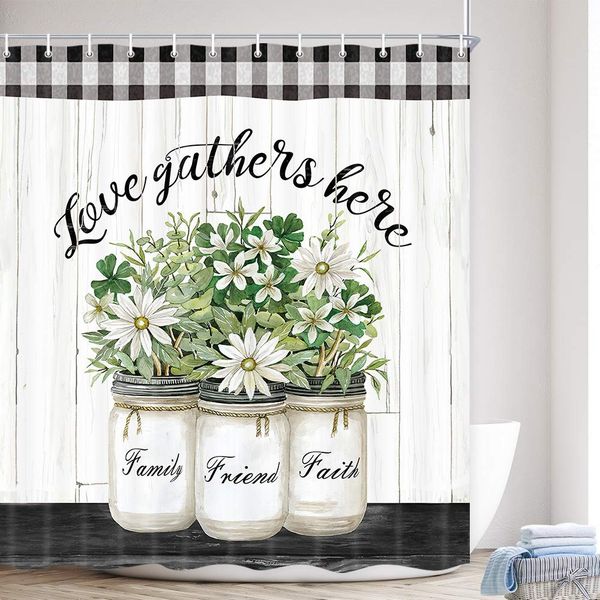 rustic farmhouse floral shower curtain, country flowers grey wooden fabric bath curtains, modern art grid and green plant
rustic farmhouse floral shower curtain, country flowers grey wooden fabric bath curtains, modern art grid and green plant