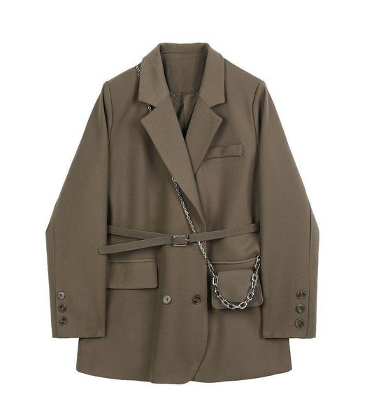 women's suits & blazers autumn 2021 british style suit jacket female loose brown small + chain satchel, White;black
women's suits & blazers autumn 2021 british style suit jacket female loose brown small + chain satchel, White;black