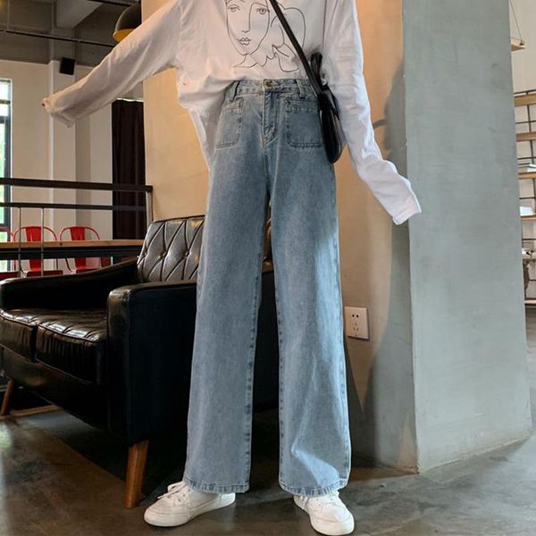 women's jeans high waist women double pocket loose casual wide leg denim pants 2021 korean style vintage boyfriend woman p610, Blue
women's jeans high waist women double pocket loose casual wide leg denim pants 2021 korean style vintage boyfriend woman p610, Blue