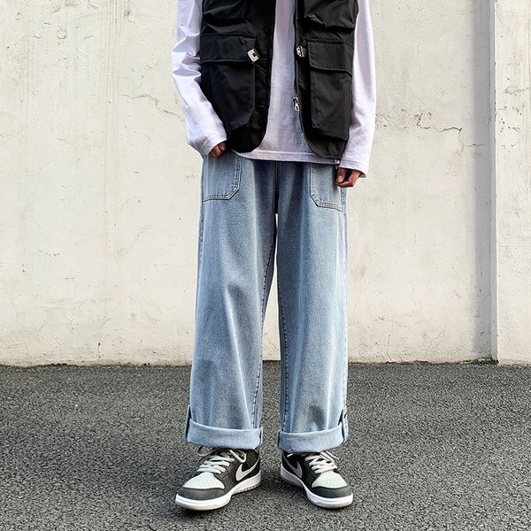2021 Spring New Wide-leg Jeans Mens Straight Loose Pants Hong Kong Style Trend Retro Trousers Bottom Buckle Ankle-length pants, Dark blue
2021 Spring New Wide-leg Jeans Mens Straight Loose Pants Hong Kong Style Trend Retro Trousers Bottom Buckle Ankle-length pants, Dark blue