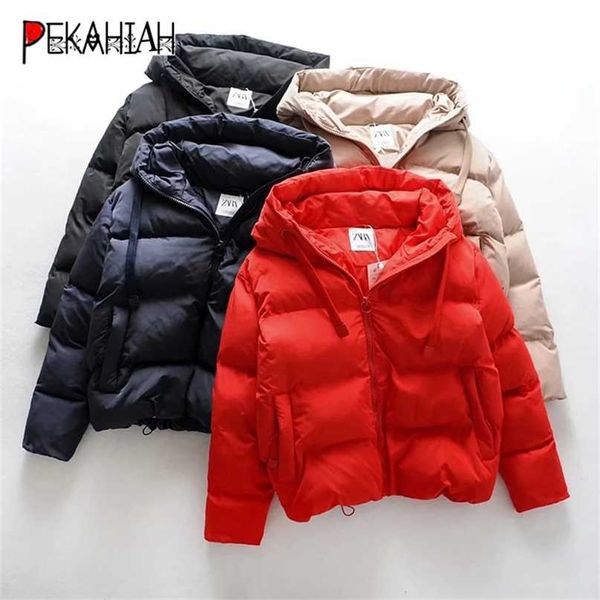 za winter parka women hooded jacket fashion zipper warm thick casual red black winter coat female puffer overcoat 211216
za winter parka women hooded jacket fashion zipper warm thick casual red black winter coat female puffer overcoat 211216