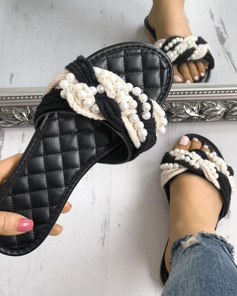 slippers 2021 fashion weaving pearls women summer flats shoes female casual open toe footwear beach d30, Black
slippers 2021 fashion weaving pearls women summer flats shoes female casual open toe footwear beach d30, Black