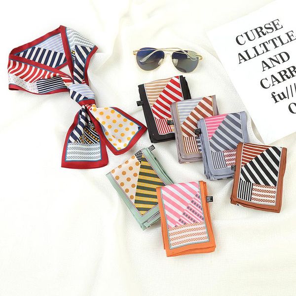 geometric striped silk scarf female simulation long slender neckerchief bag decoration wave dot stitching ribbon scarves, Blue;gray
geometric striped silk scarf female simulation long slender neckerchief bag decoration wave dot stitching ribbon scarves, Blue;gray