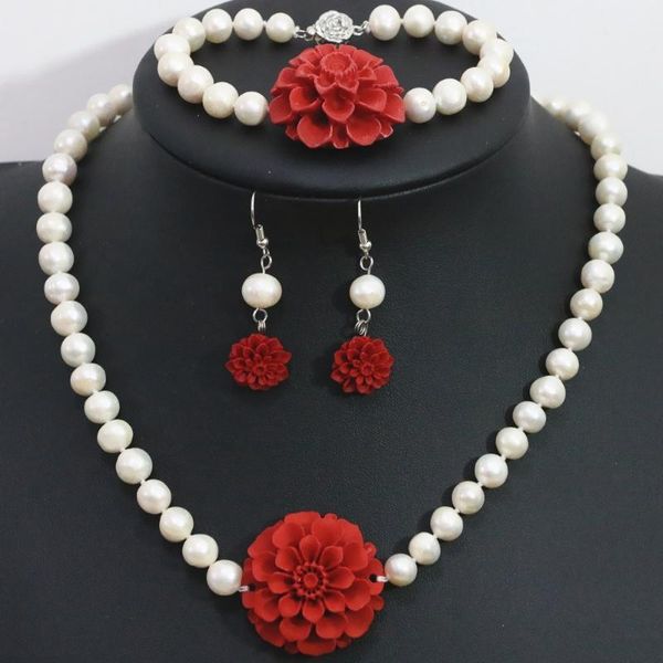 earrings & necklace natural freshwater white pearl beads 8-9mm special bracelet set cinnabar flower pendant jewelry 18inch b1421, Silver
earrings & necklace natural freshwater white pearl beads 8-9mm special bracelet set cinnabar flower pendant jewelry 18inch b1421, Silver