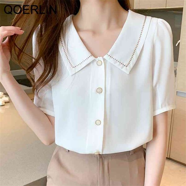 summer office lady chiffon shirt short sleeve turn-down collar white elegant chic single breasted blusa mujer 210601
summer office lady chiffon shirt short sleeve turn-down collar white elegant chic single breasted blusa mujer 210601