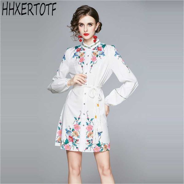 autumn runway designer vintage printed mini dres button lantern sleeve with belt 210531, Black;gray
autumn runway designer vintage printed mini dres button lantern sleeve with belt 210531, Black;gray