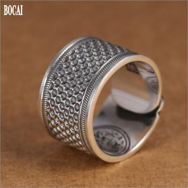 cluster rings bocai real s999 pure silver auspicious cloud adjustable ring for men wide retro thai man, Golden;silver