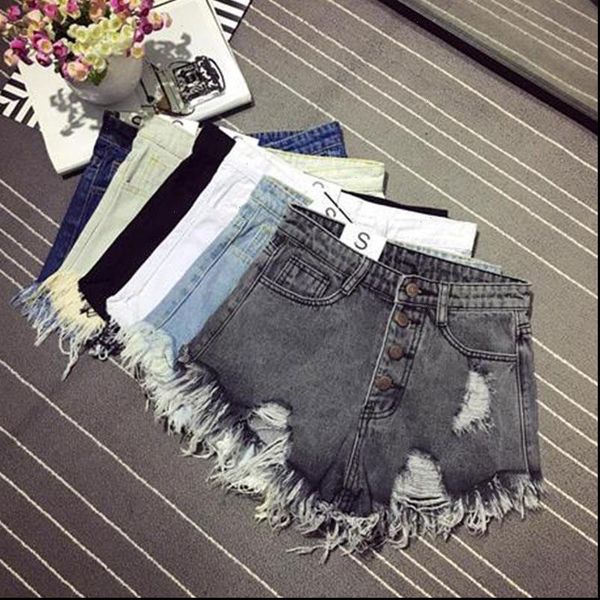 denim women shorts jeans female pockets jean with fringes black ladies summer, White;black