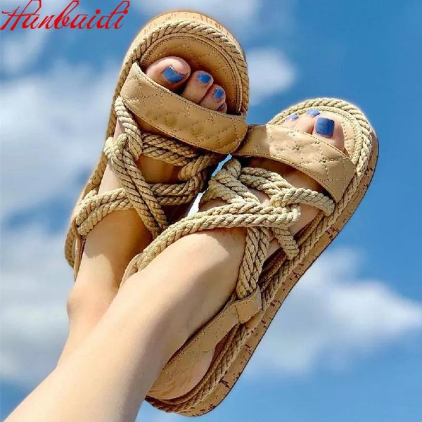 sandals braided rope beach being ladies roman gladiator summer women shoes linen platform, Black