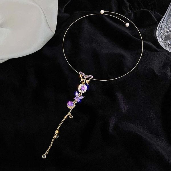 chokers luxury crystal purple butterfly pendant necklace metal circle open for women girls fashion tassel chain collar choker jewelry, Golden;silver
chokers luxury crystal purple butterfly pendant necklace metal circle open for women girls fashion tassel chain collar choker jewelry, Golden;silver