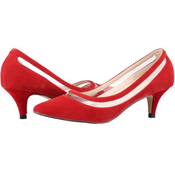 dress shoes arrival faux suede low heel red for wedding ladies pointed toe office classic model, Black