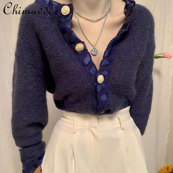 women's knits & tees lady retro flower buttons navy blue sweater 2021 early spring v-neck long sleeve slimming cardigans, White
women's knits & tees lady retro flower buttons navy blue sweater 2021 early spring v-neck long sleeve slimming cardigans, White