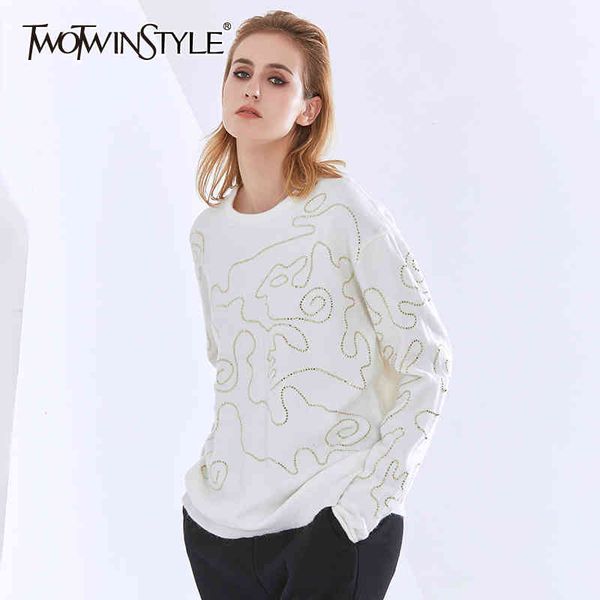 twotwinstyle casual patchwork diamond sweater for women o neck long sleeve loose sweaters female fashion autumn clothing 210517, White;black
twotwinstyle casual patchwork diamond sweater for women o neck long sleeve loose sweaters female fashion autumn clothing 210517, White;black