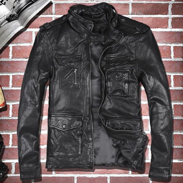 men's leather & faux genuine jacket men real sheepskin coat motorcycle man vintage jackets veste cuir homme 813 kj1932, Black
men's leather & faux genuine jacket men real sheepskin coat motorcycle man vintage jackets veste cuir homme 813 kj1932, Black