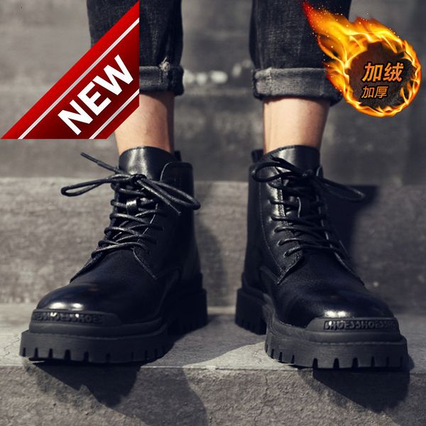 men's high martin plush thickened warm snow cotton winter work clothes waterproof leather boots british fashion shoes, Black
men's high martin plush thickened warm snow cotton winter work clothes waterproof leather boots british fashion shoes, Black